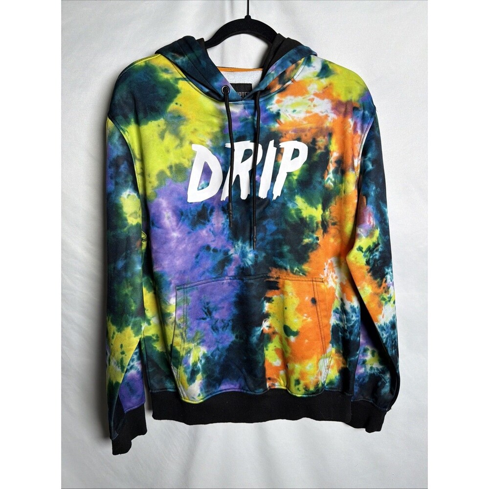 Encrypted Drip Tye Dye Black Multi-Color Long Sleeve Sweatshirt Hoodie - Size M